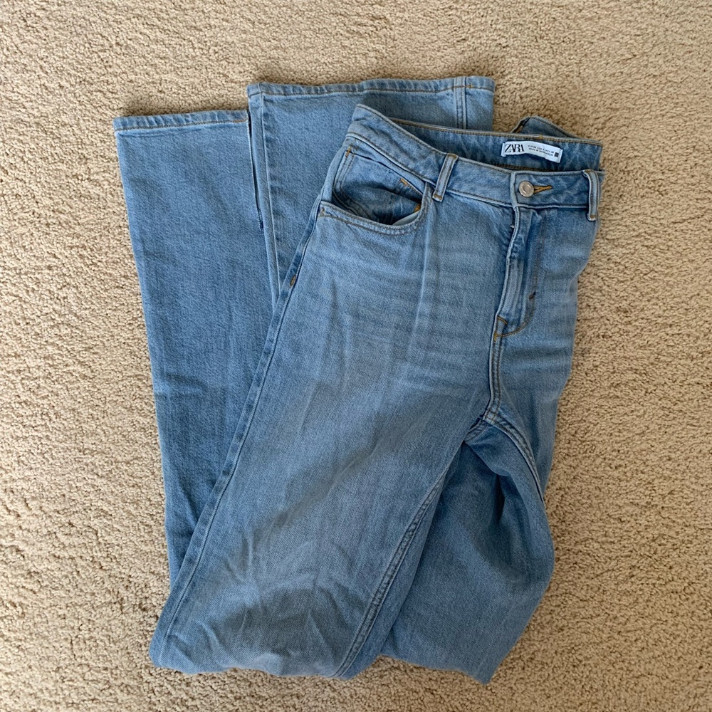 Zara High-waist Lightwash Flare Jeans